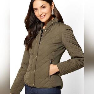New York & Company Olive Quilted Jacket